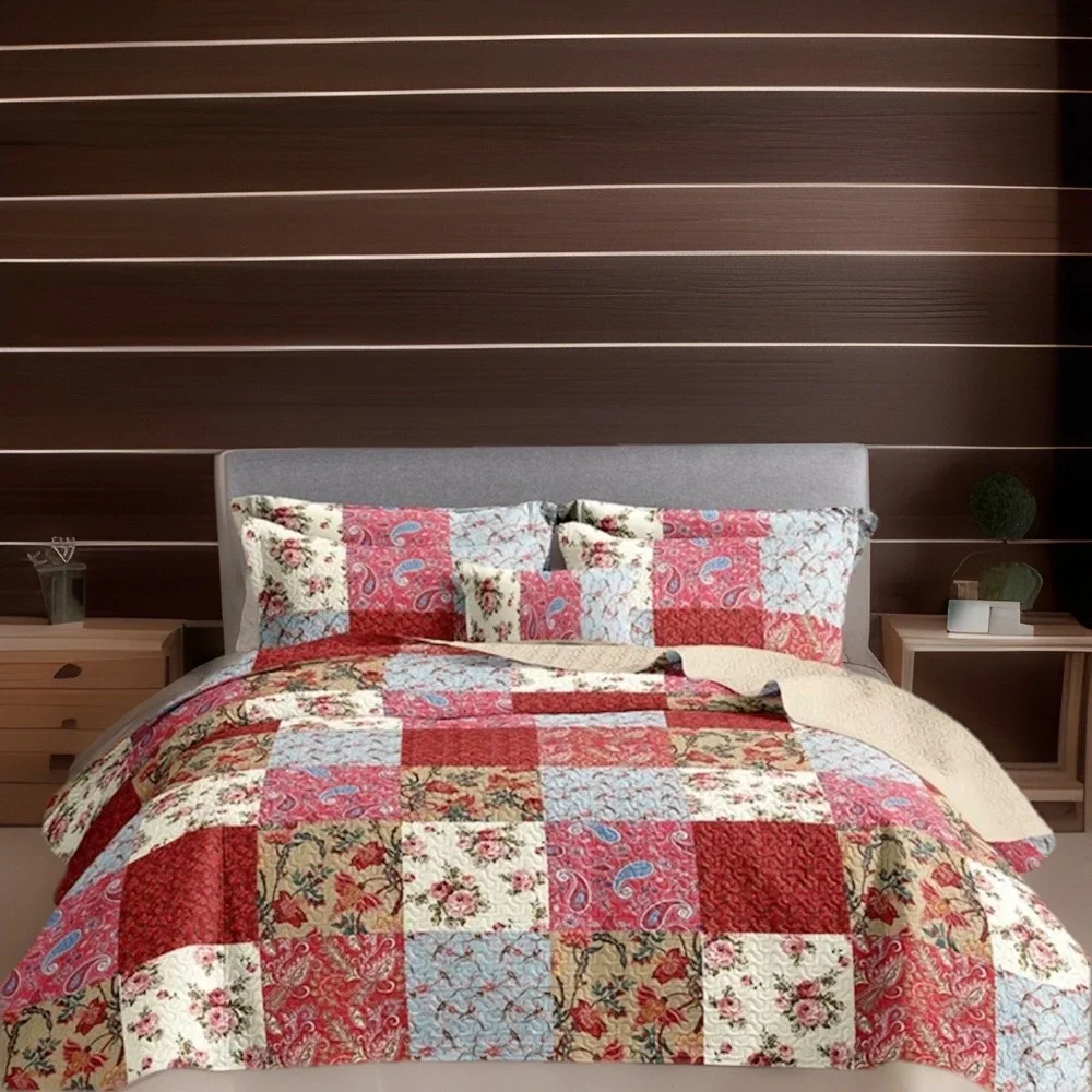 3-Piece Country Floral Paisley Red King Red, Blue, Khaki, Tan, Multi-color - Picture 2 of 5